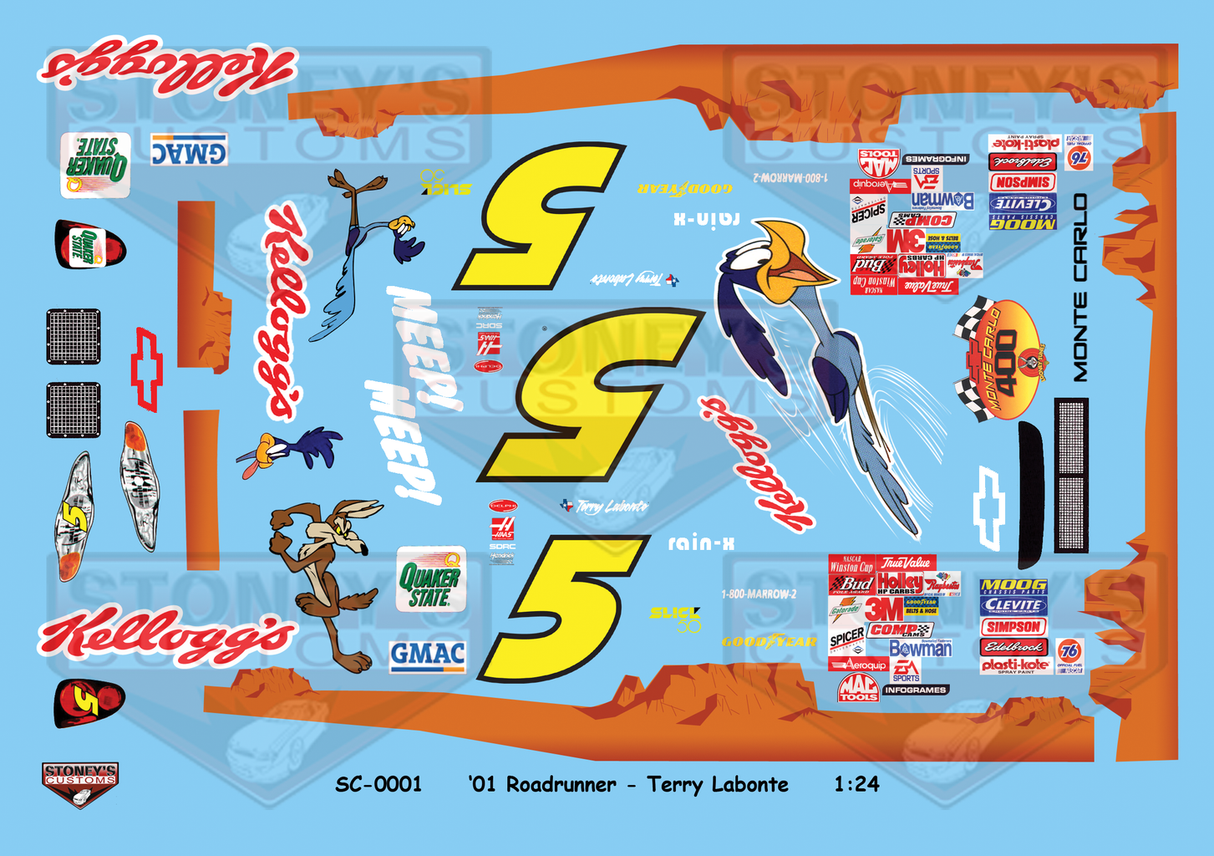 Stoney's Customs 2001 #5 Roadrunner - Terry Labonte 1:24 Decal Set