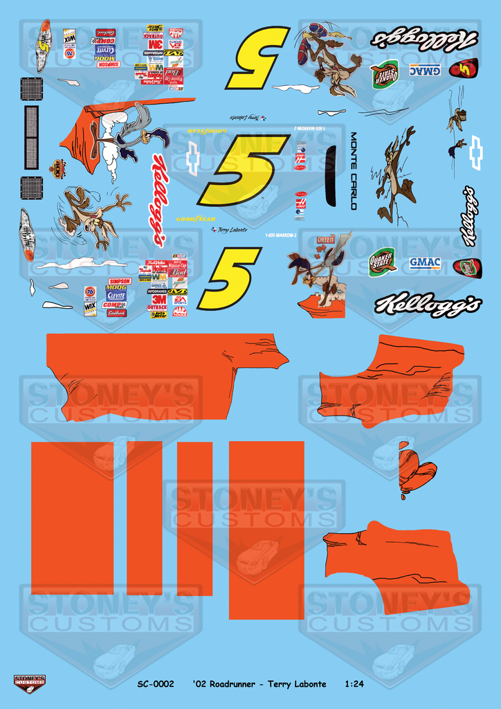 Stoney's Customs 2002 #5 Roadrunner - Terry Labonte 1:24 Decal Set