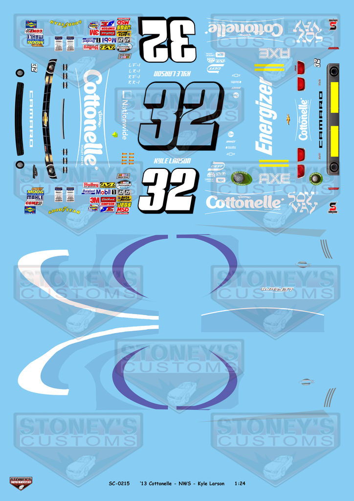 Stoney's Customs 2013 #32 Cottonelle NWS Kyle Larson 1:24 Decal Set