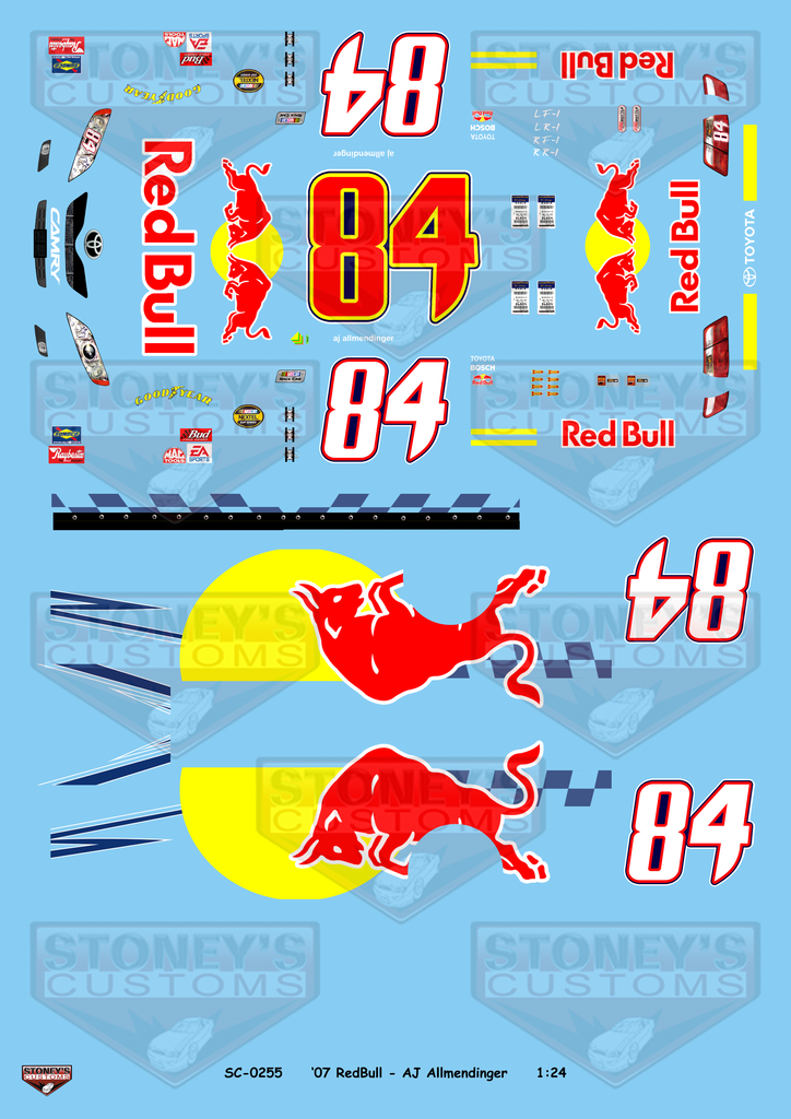 Stoney's Customs 2007 #84 RedBull - AJ Allmendinger 1:24 Decal Set