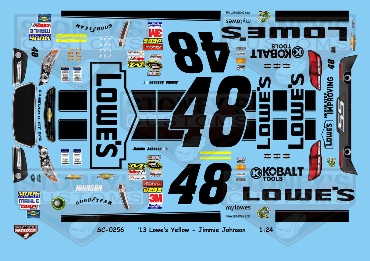 Stoney's Customs 2013 #48 Lowe’s Yellow Jimmie Johnson Decals Set 1:24