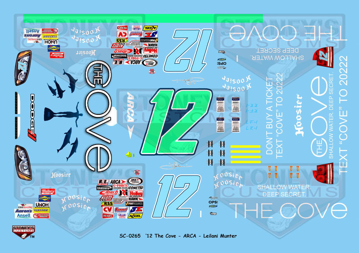 Stoney's Customs 2012 The Cove ARCA #12 Leilani Munter 1:24 Decal Set