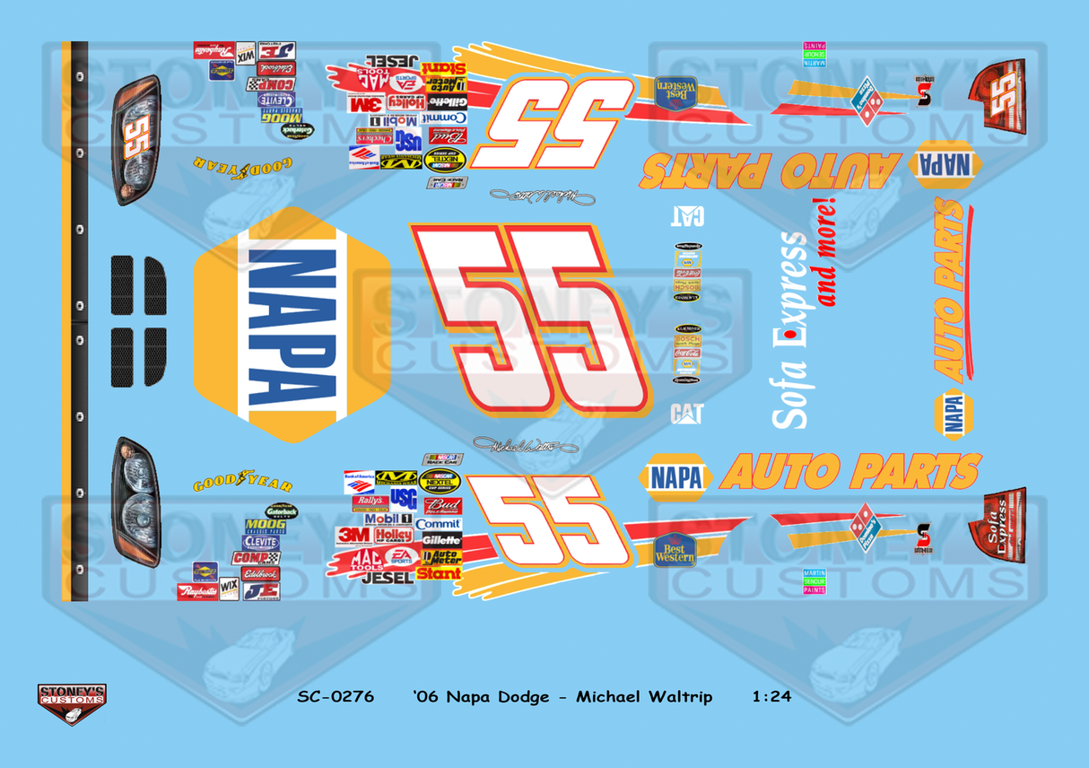 Stoney's Customs 2006 #55 Napa Dodge Michael Waltrip 1:24 Decal Set