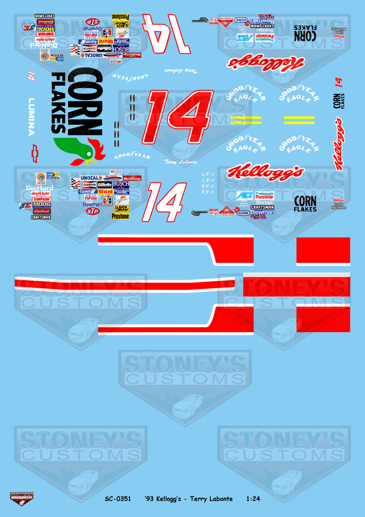 Stoney's Customs 1993 #14 Kellogg’s - Terry Labonte 1:24 Decal Set