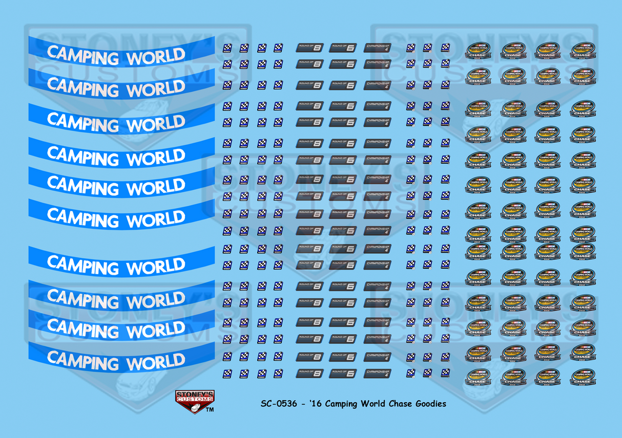 Stoney's Customs 2016 Camping World Chase Goodies 1:24 Decal Set