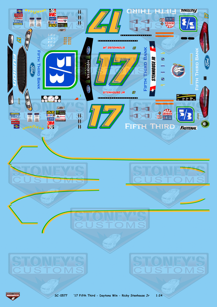 Stoney's Customs 2017 #17 Fifth Third Daytona Win Ricky Stenhouse Jr 1:24 Decal Set