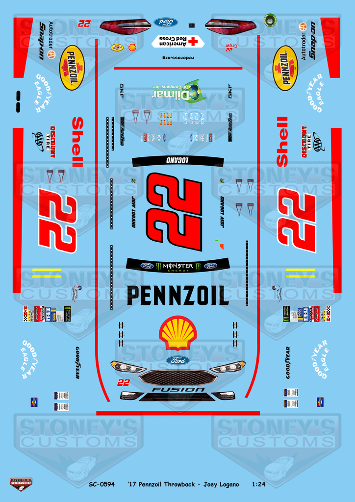 Stoney's Customs 2017 #22 Pennzoil Throwback - Joey Logano 1:24 Decal Set