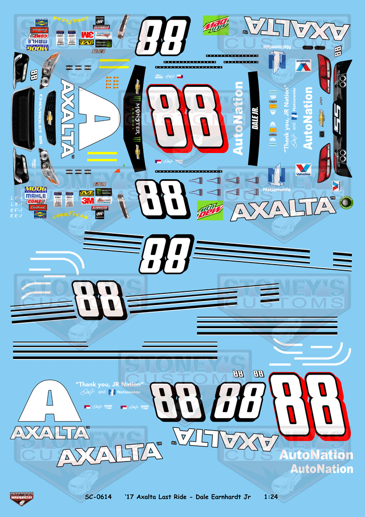 Stoney's Customs 2017 #88 Axalta Last Ride - Dale Earnhardt Jr 1:24 Decal Set