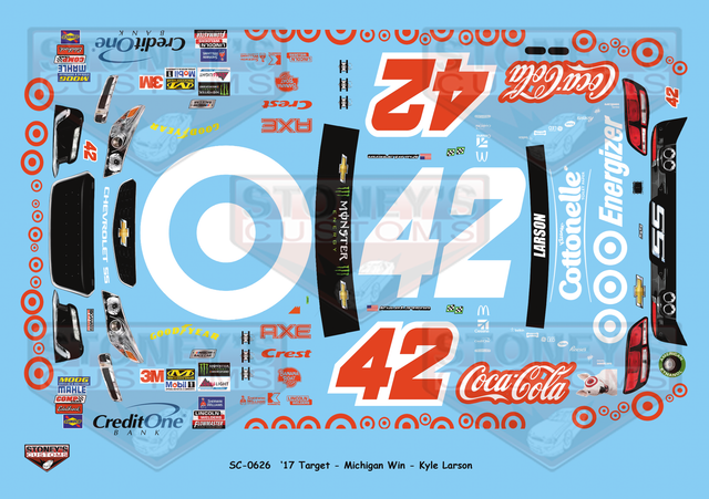 Stoney's Customs 2017 Target Michigan Win Kyle Larson 1:24 Decal Set