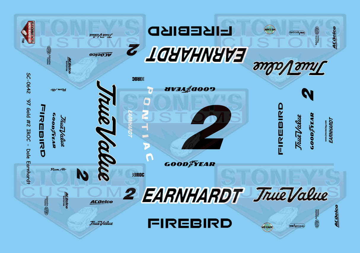 Stoney's Customs 1997 Gold #2 IROC Dale Earnhardt 1:24 Decal Set