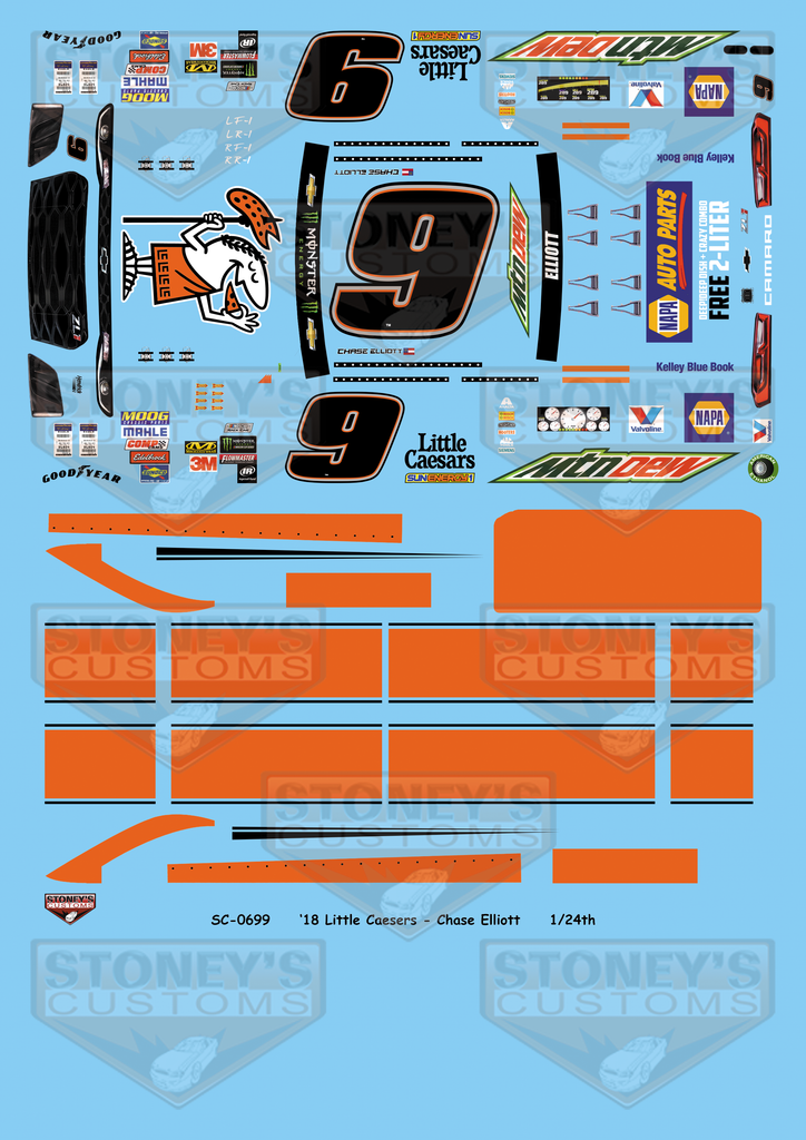 Stoney's Customs 2018 #9 Little Caesars Chase Elliott Decals Set 1:24