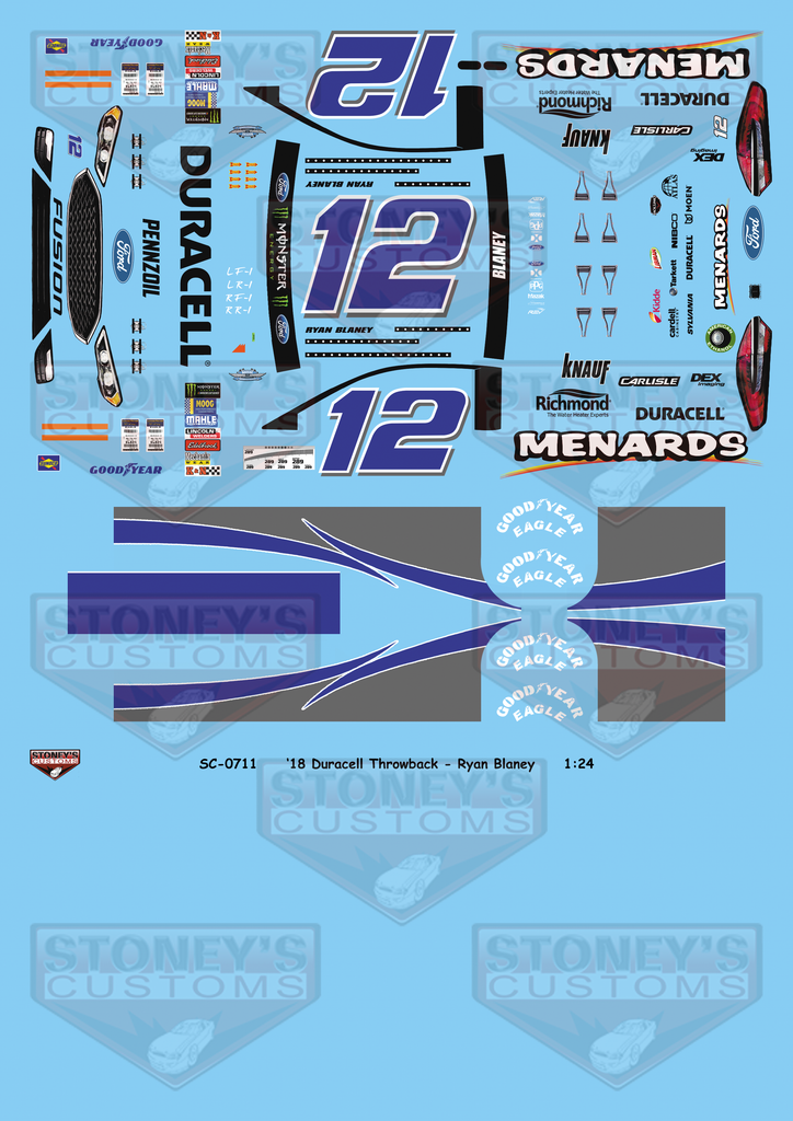 Stoney's Customs 2018 #12 Duracell Throwback Ryan Blaney 1:24