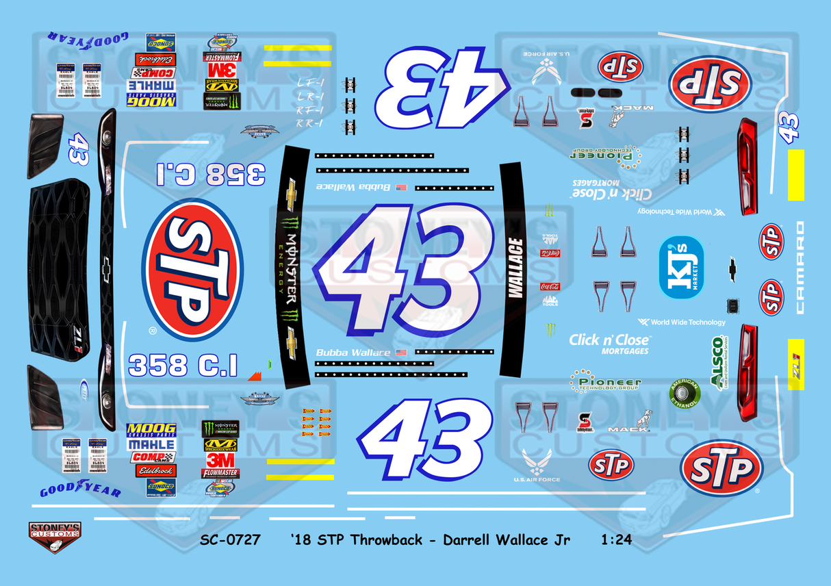 Stoney's Customs 2018 #43 STP Throwback - Darrell Wallace Jr 1:24 Decal Set