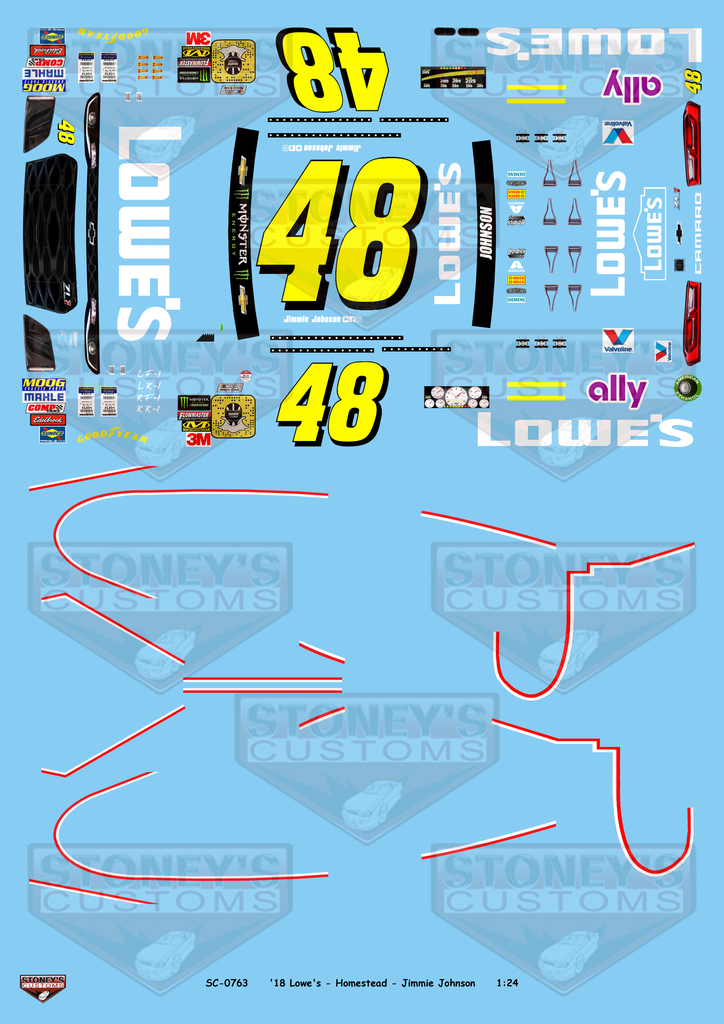 Stoney's Customs 2018 #48 Lowe's - Homestead - Jimmie Johnson 1:24 Decal Set