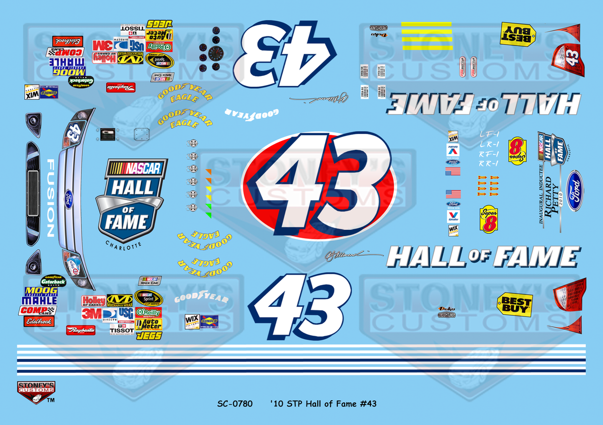 Stoney's Customs 2010 STP Hall of Fame #43 1:24 Decal Set