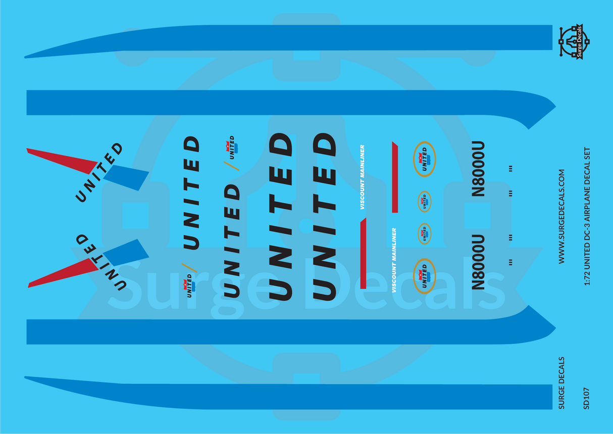 Surge Decals 1/72 United Vickers Viscount Mainliner Aircraft Decal Set