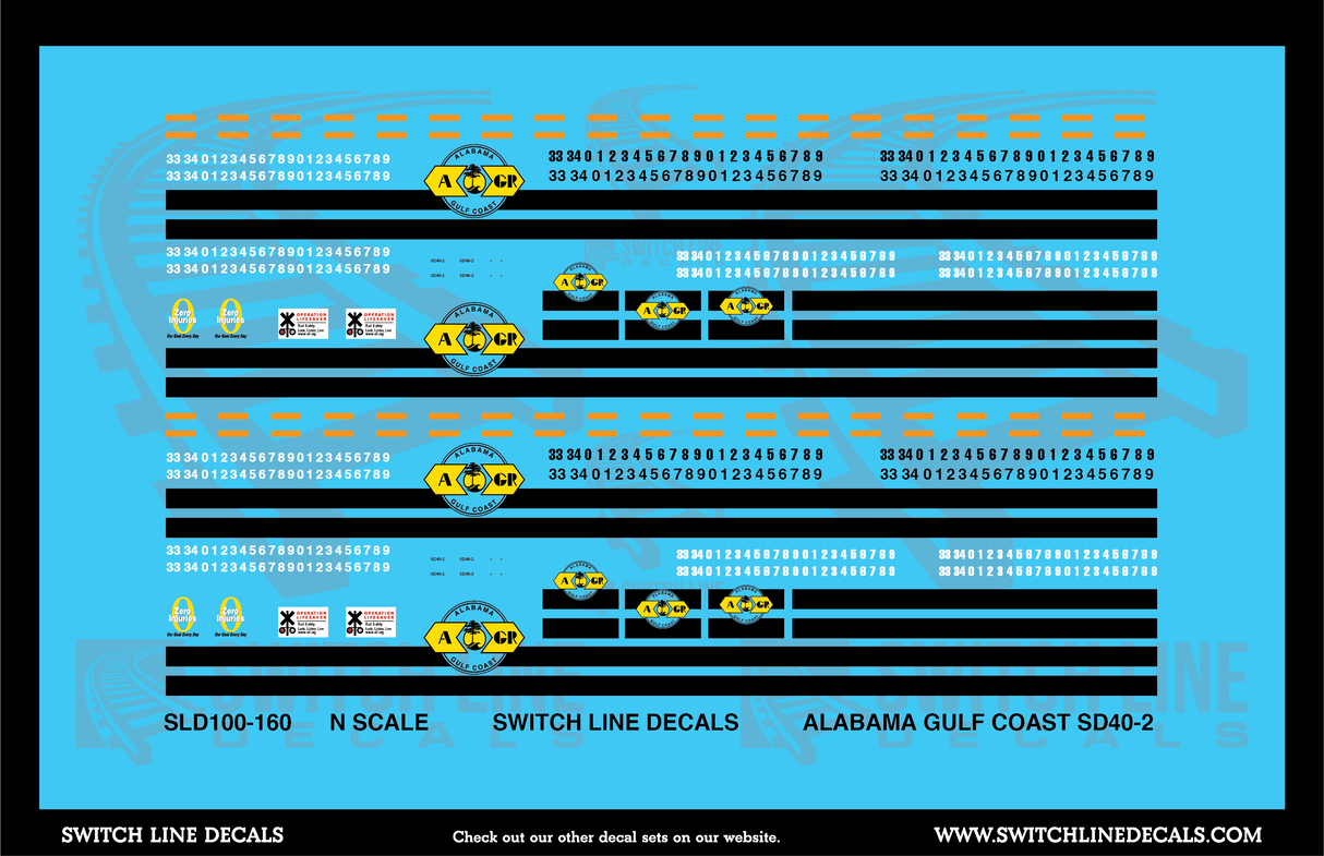 N Scale Alabama Gulf Coast SD40-2 Locomotives Decal Set