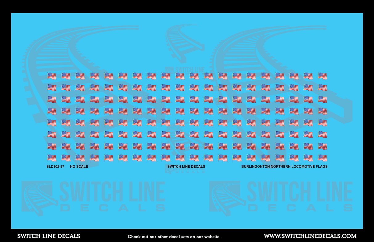 HO Scale Burlington Northern Locomotive Flags Decal Set