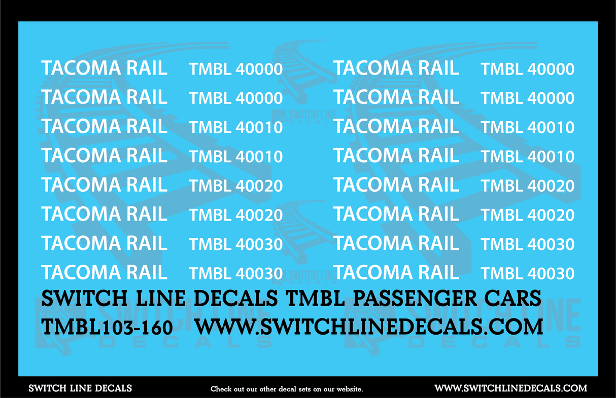 N Scale Tacoma Rail Passenger Cars Decal Set