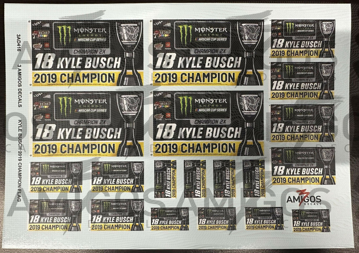 3 Amigos Decals 2019 KYLE BUSCH CHAMPIONSHIP FLAGS Decal Set