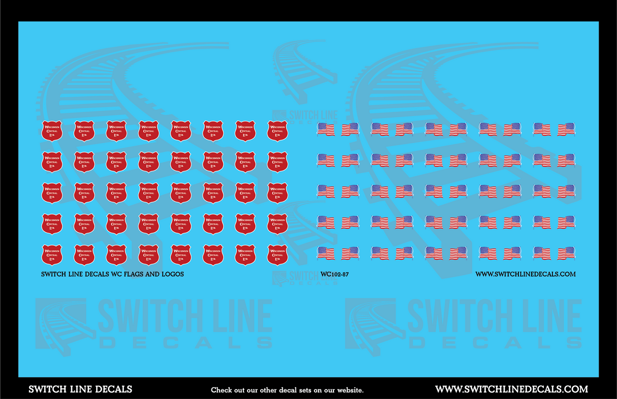 HO Scale Wisconsin Central Flags And Logos Decal Set