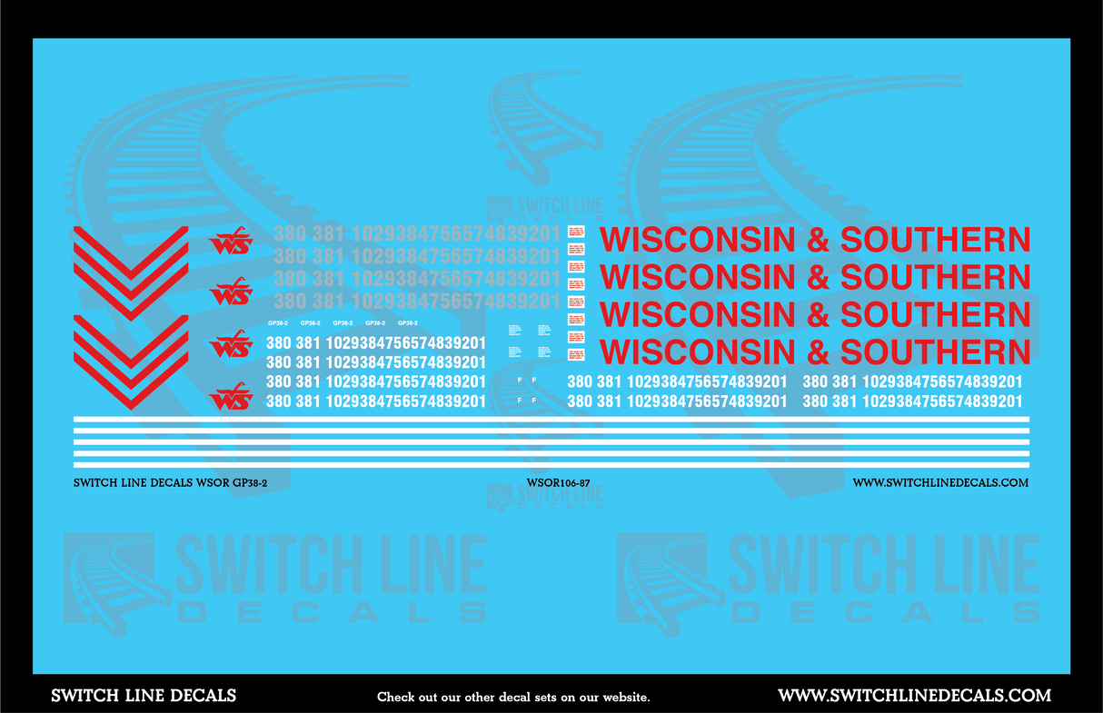 HO Scale Wisconsin And Southern GP38-2 Locomotive Decal Set