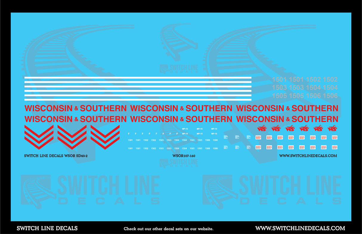 N Scale Wisconsin And Southern MP15 Locomotive Decal Set