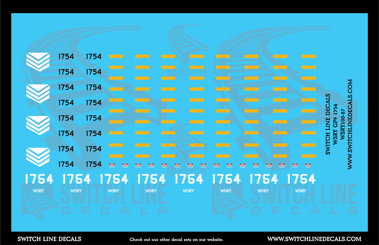 HO Scale WSRY GP9 1754 Locomotive Decal Set