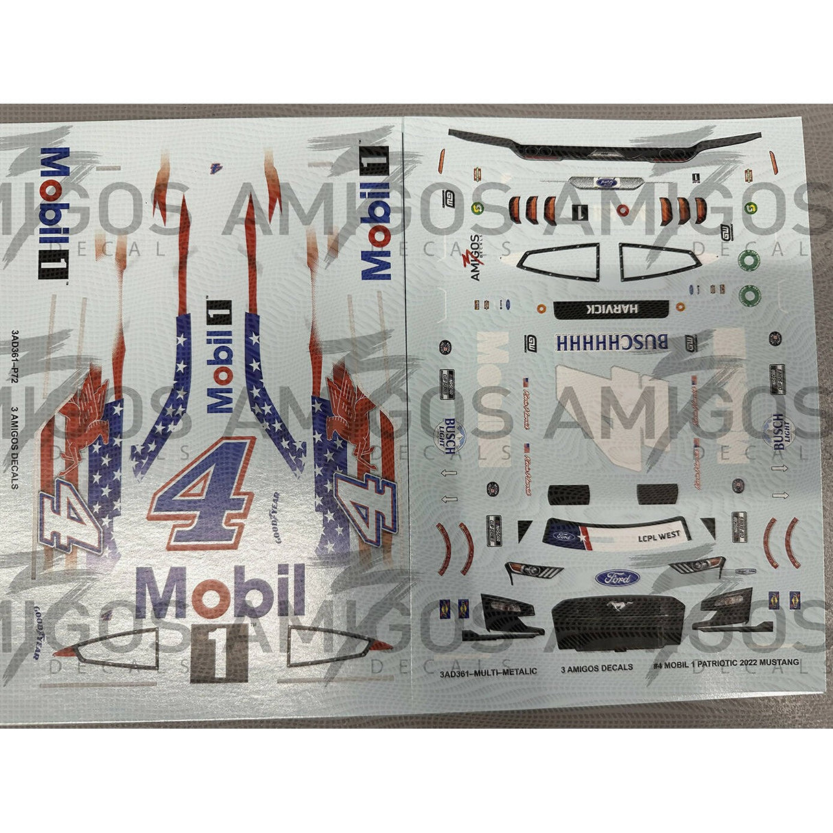 3 Amigos Decals #4 MOBIL 1 PATRIOTIC 2022 COCA COLA 600 MUSTANG Decal Set 1:24