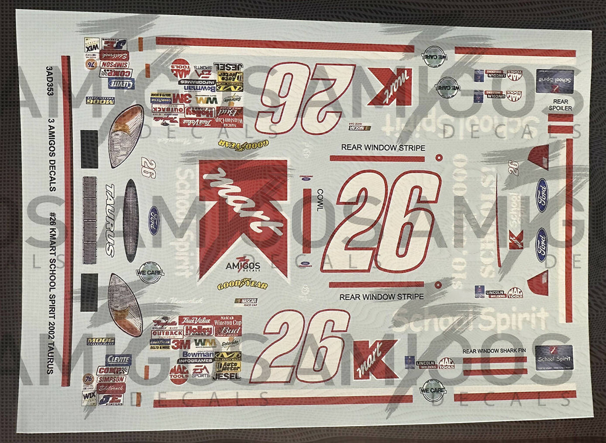 3 Amigos Decals #26 KMART SCHOOL SPIRIT 2002 TAURUS Decal Set 1:24