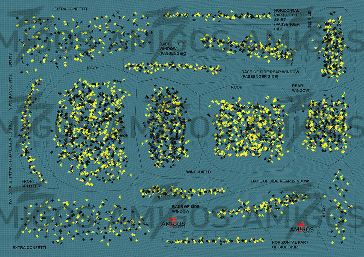 3 Amigos Decals STAR SHAPED CONFETTI DECALS (YELLOW AND BLACK) Decal Set 1:24