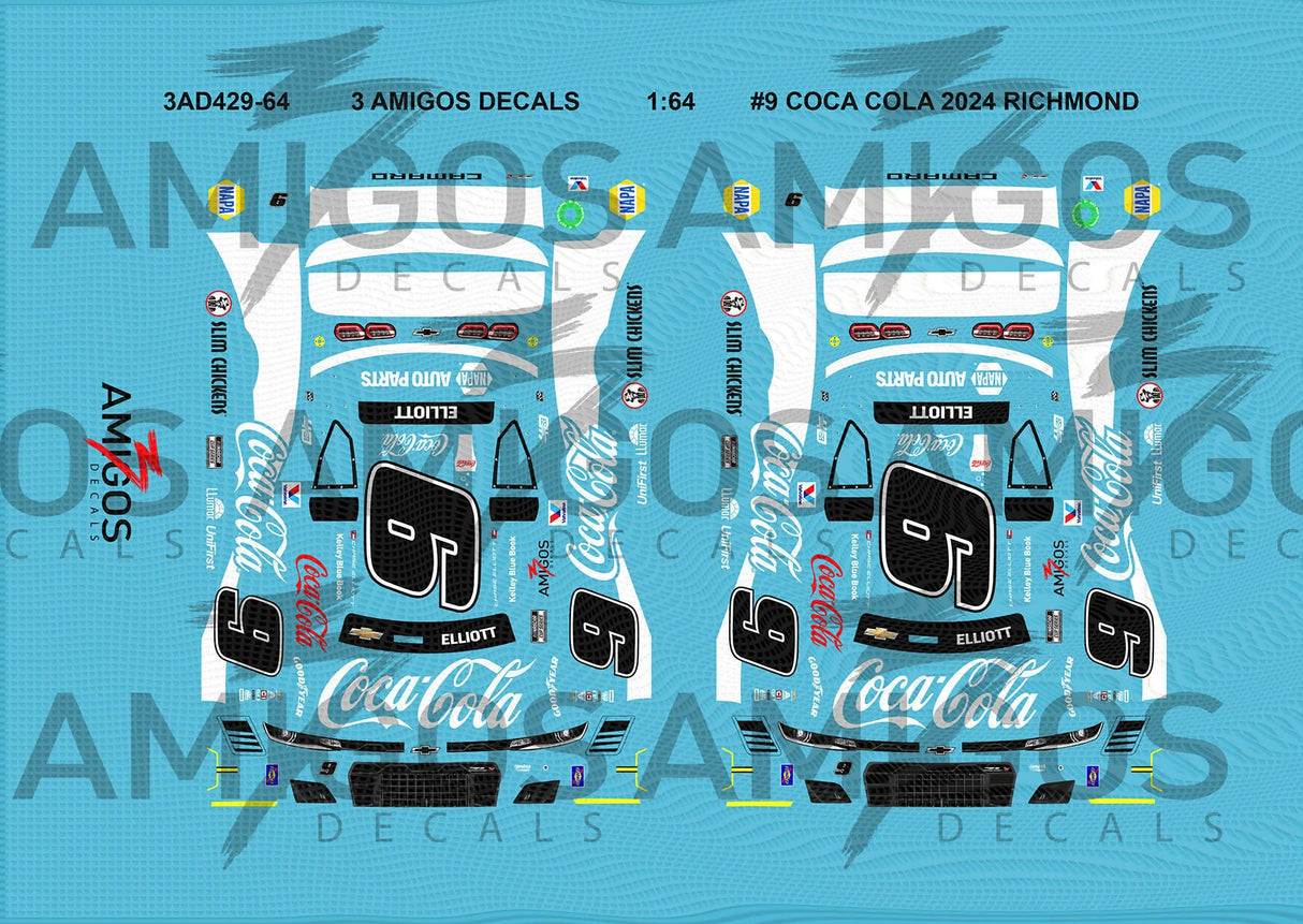 1:64 3 Amigos Decals #9 COCA COLA 2024 CAMARO RICHMOND Decal Set