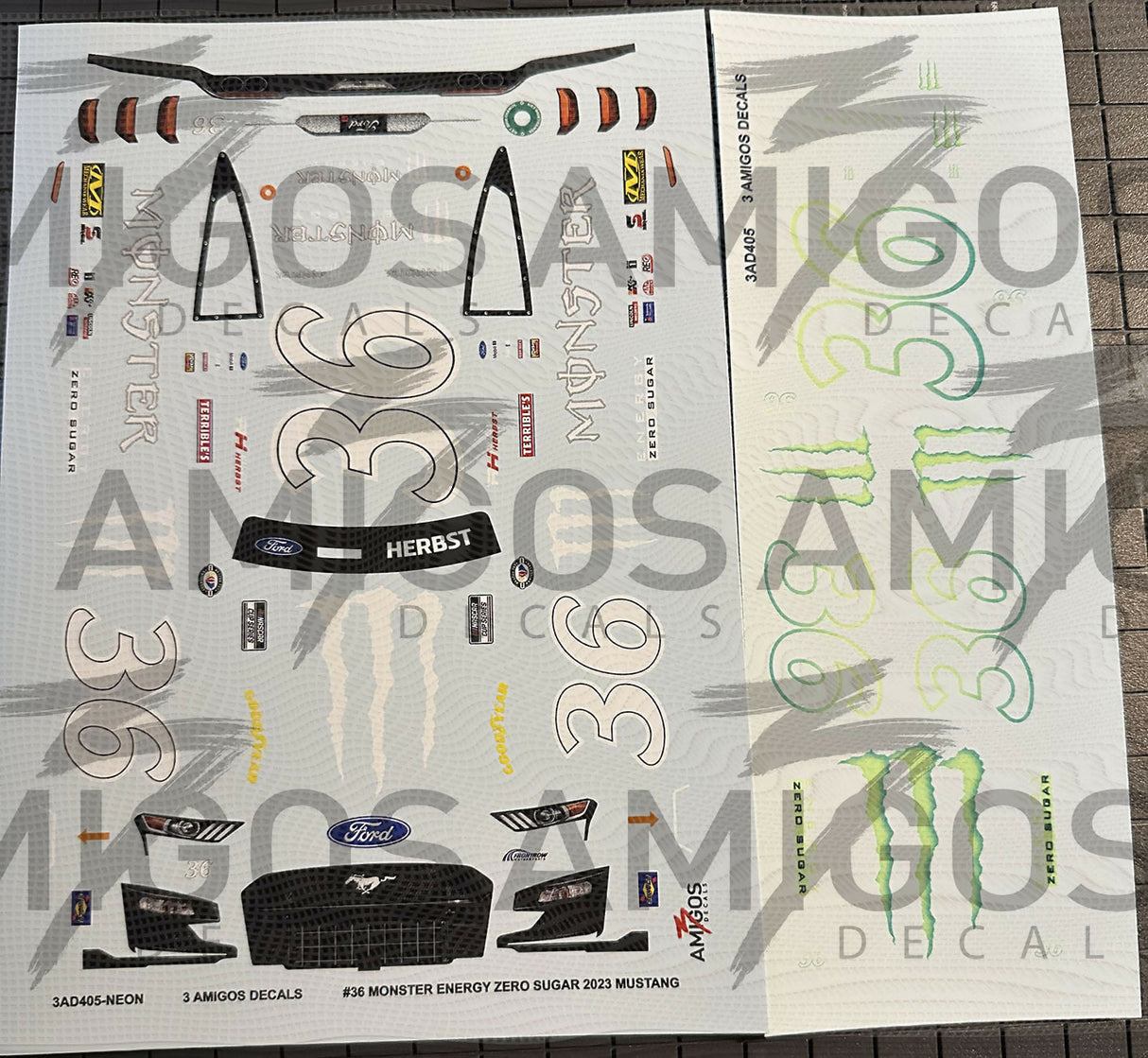 3 Amigos Decals #36 MONSTER ENERGY ZERO SUGAR 2023 MUSTANG Decal Set 1:24