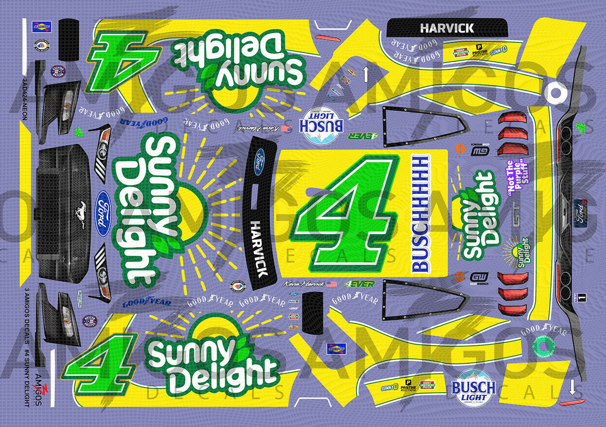 3 Amigos Decals #4 SUNNY DELIGHT 2023 MUSTANG (DARLINGTON THROWBACK) Decal Set 1:24