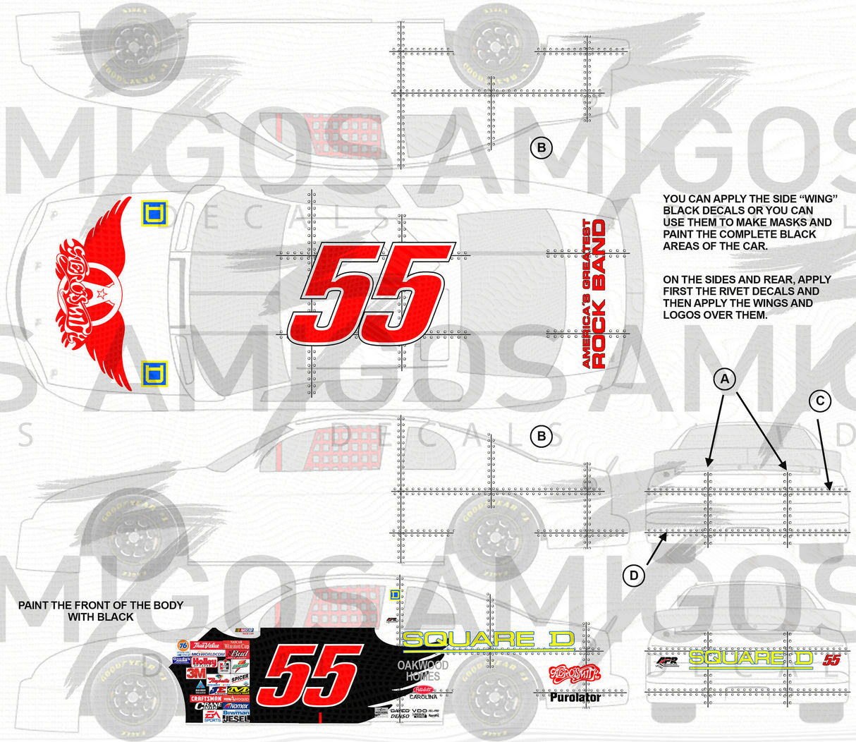 3 Amigos Decals #55 AEROSMITH MONTE CARLO Decal Set 1:24