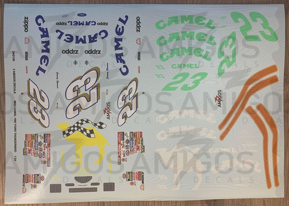 3 Amigos Decals #23 Jimmy Spencer's Camel 1997 Thunderbird 1/24 NEON Decal Set - 2