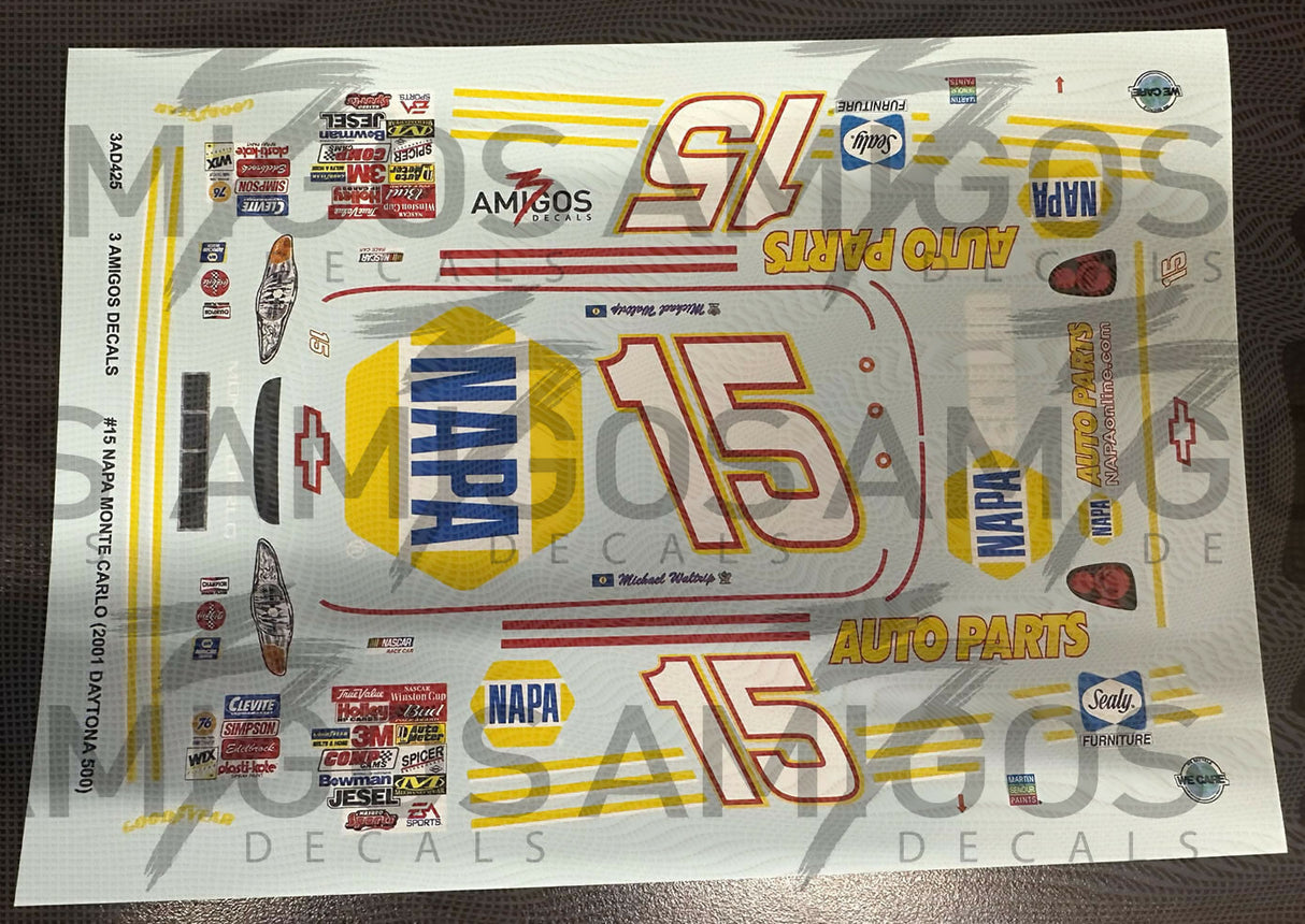 3 Amigos Decals #15 NAPA MONTE CARLO (2001 DAYTONA 500 WINNER) Decal Set 1:24