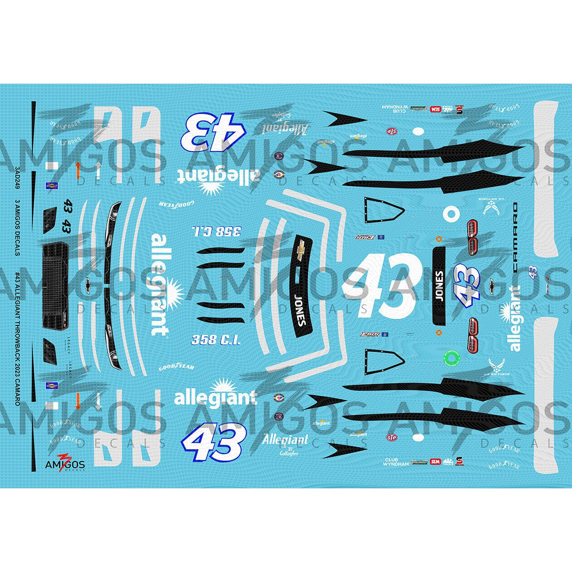 3 Amigos Decals #43 ALLEGIANT THROWBACK 2023 CAMARO Decal Set 1:24