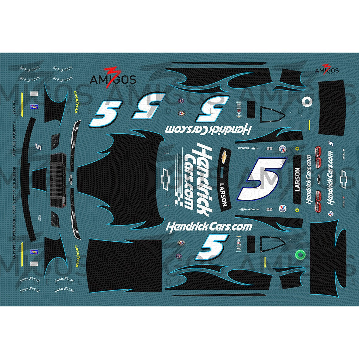 3 Amigos Decals #5 HENDRICK CARS 2023 CAMARO THROWBACK DARLINGTON Decal Set 1:24