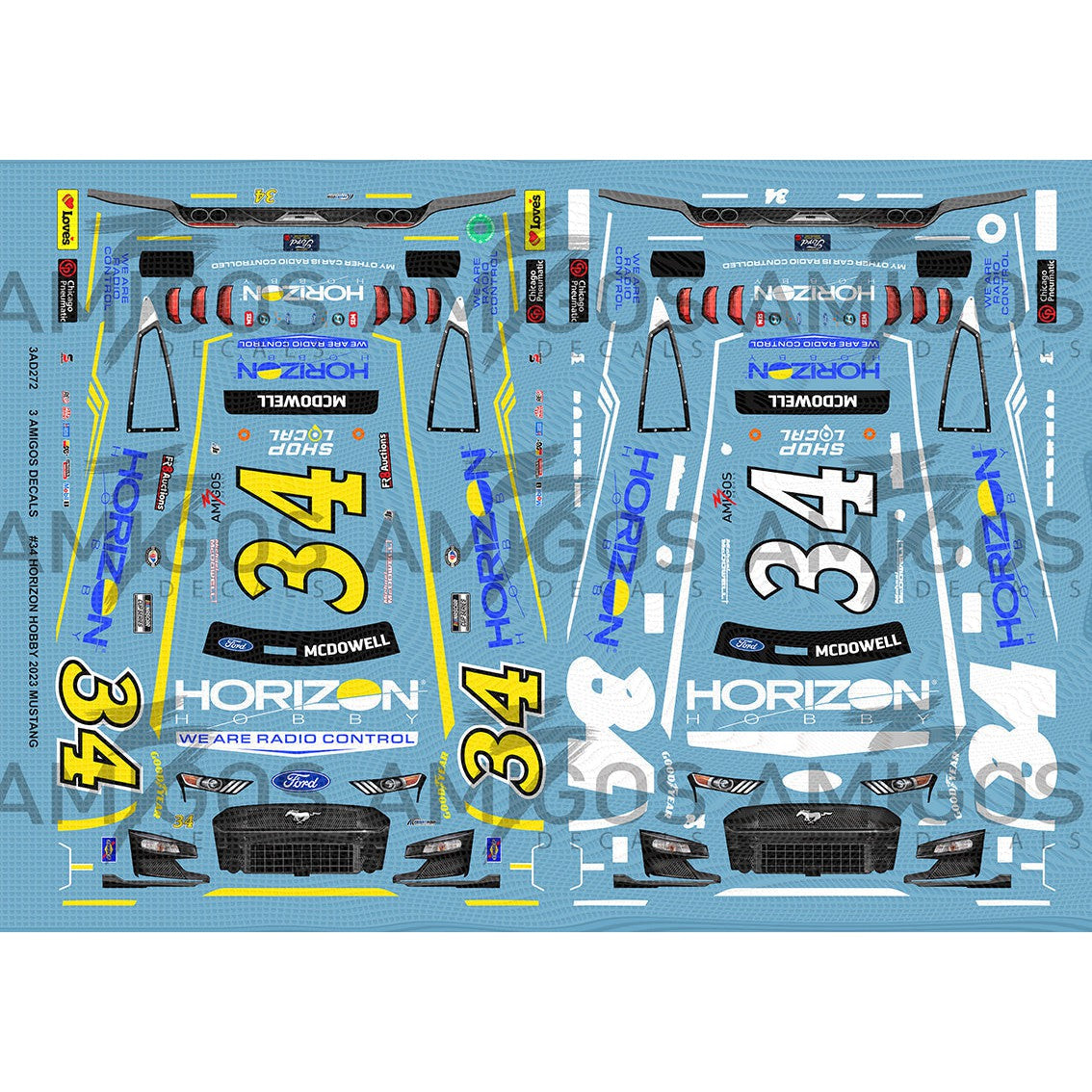 3 Amigos Decals #34 HORIZON HOBBY 2023 MUSTANG Decal Set 1:24