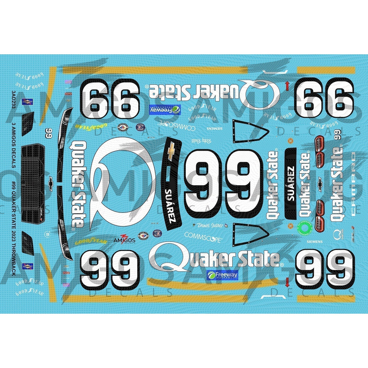 3 Amigos Decals #99 QUAKER STATE 2023 CAMARO THROWBACK DARLINGTON Decal Set 1:24