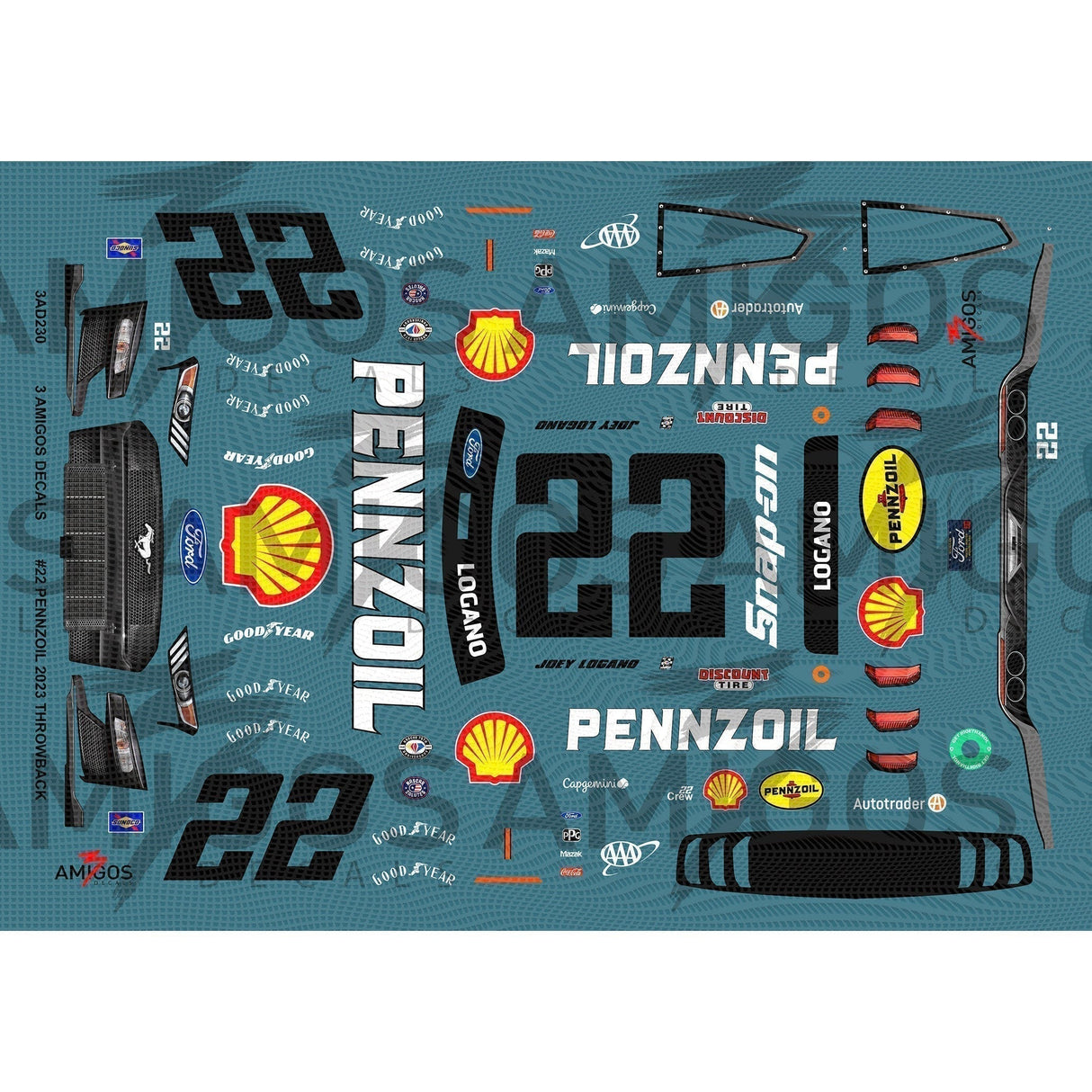 3 Amigos Decals #22 PENNZOIL 2023 MUSTANG THROWBACK DARLINGTON Decal Set 1:24