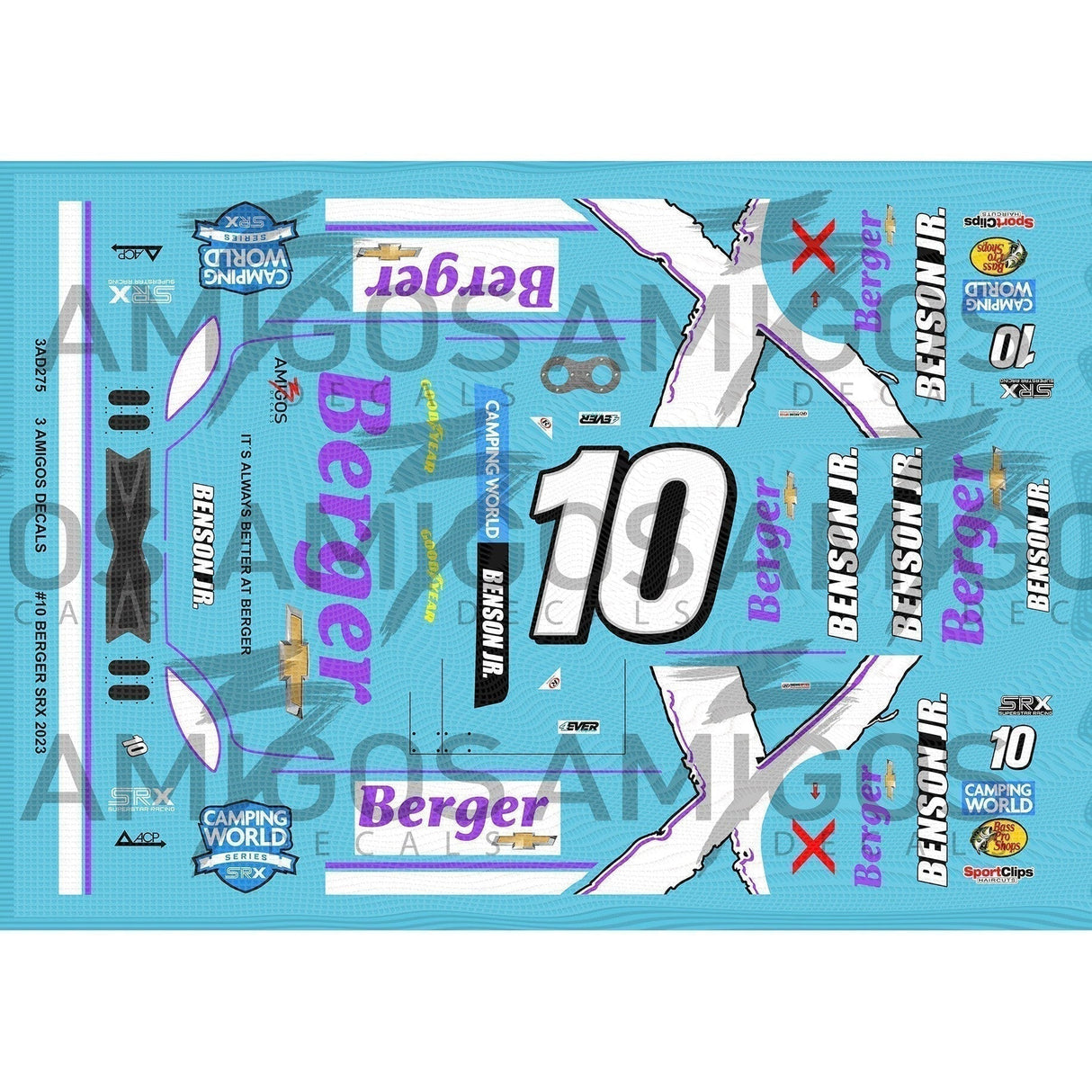 3 Amigos Decals #10 BERGER JOHNNY BENSON 2023 SRX SERIES Decal Set 1:24