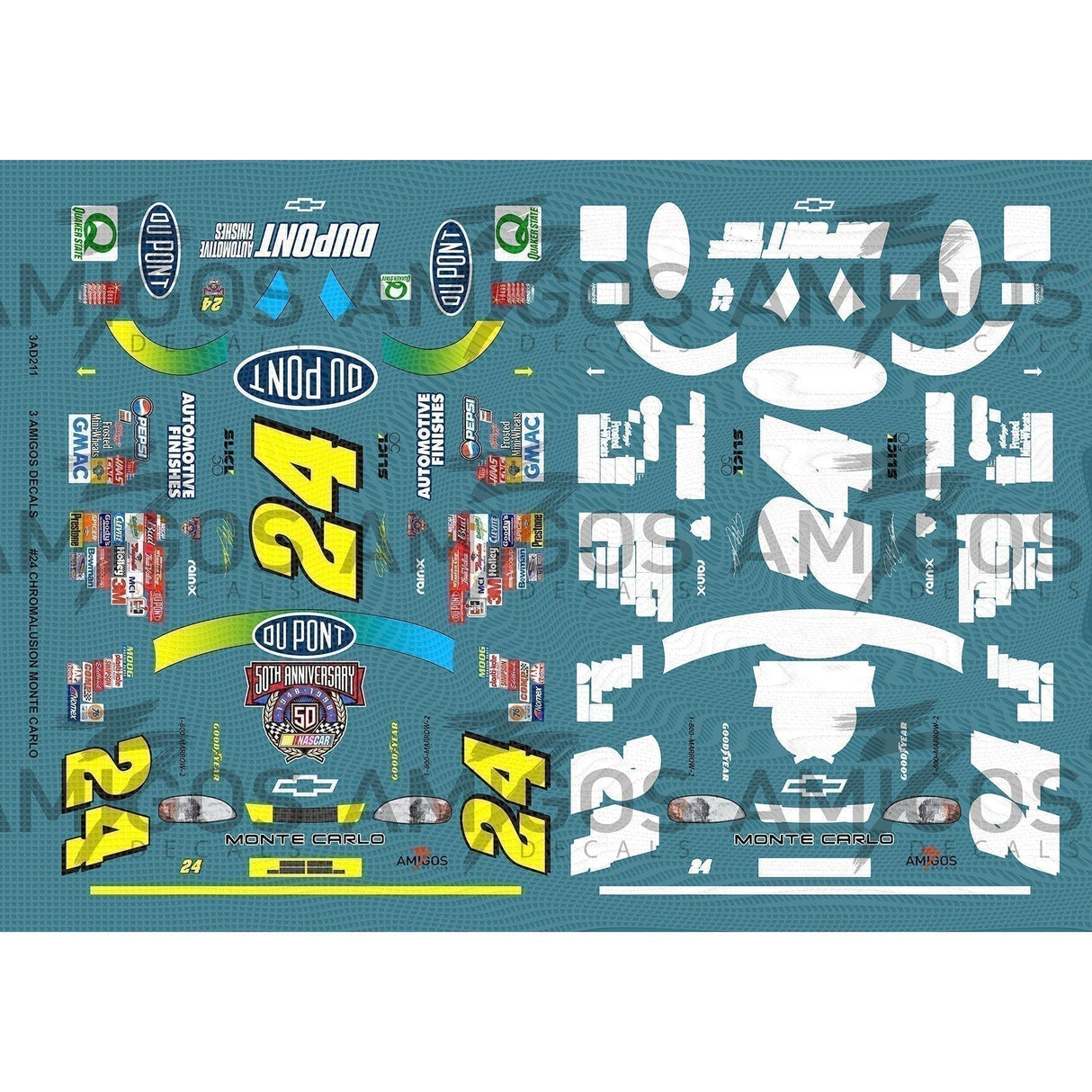 3 Amigos Decals #24 CHROMALUSION ONTE CARLO 1:24 DECAL SET