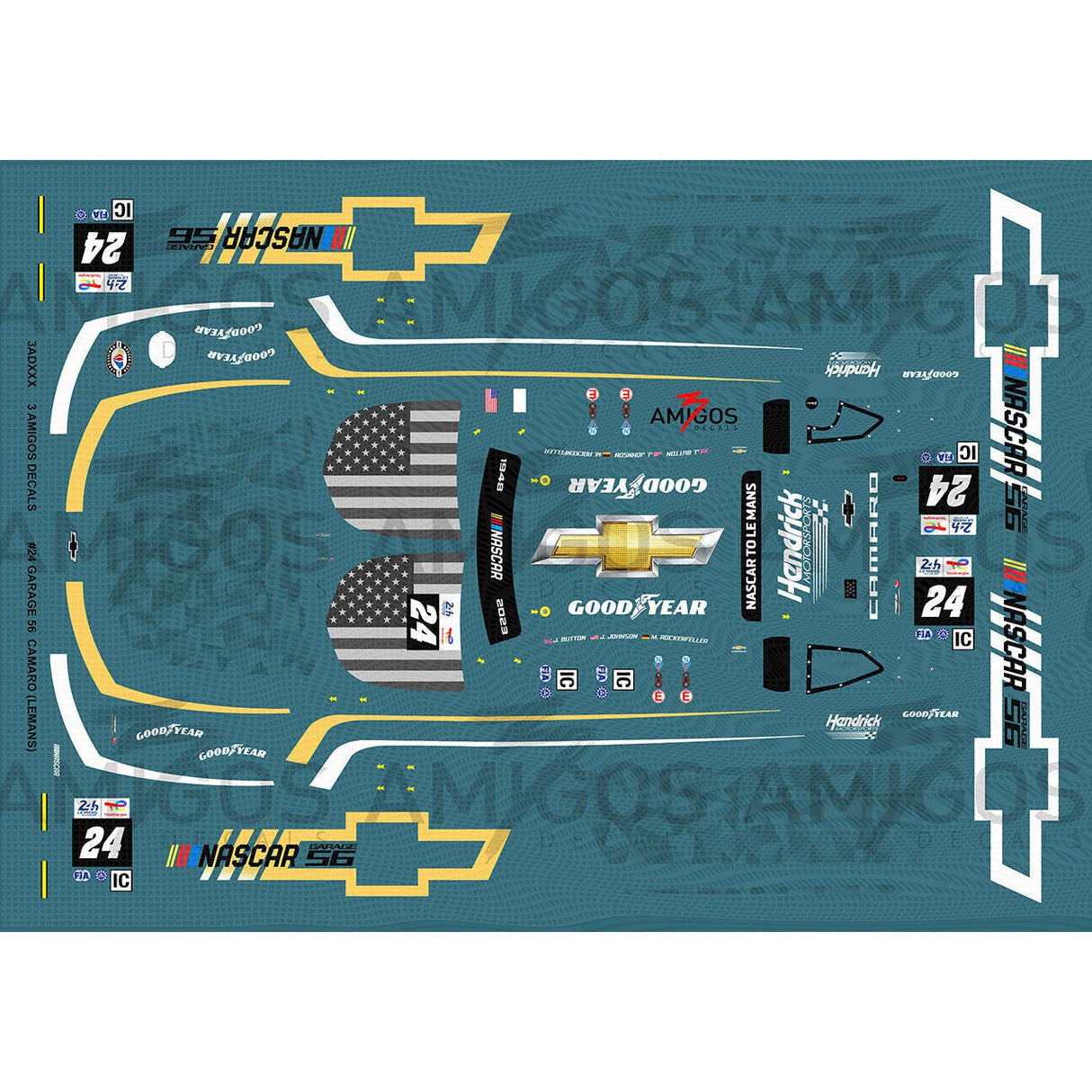 3 Amigos Decals #24 GARAGE 56 2023 CAMARO 24 HOURS OF LE MANS Decal Set 1:24