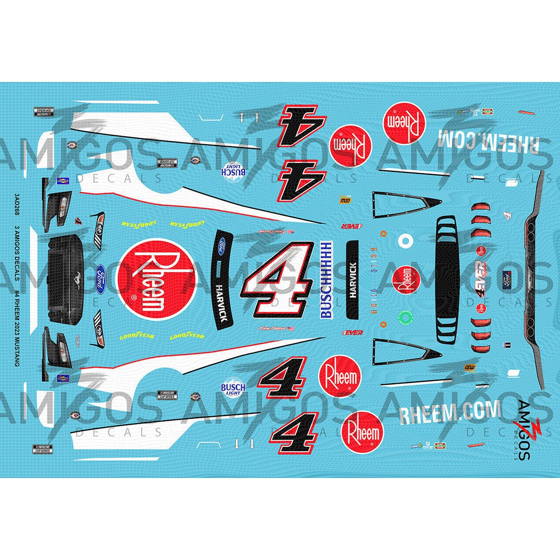 3 Amigos Decals #4 RHEEM 2023 MUSTANG Decal Set 1:24