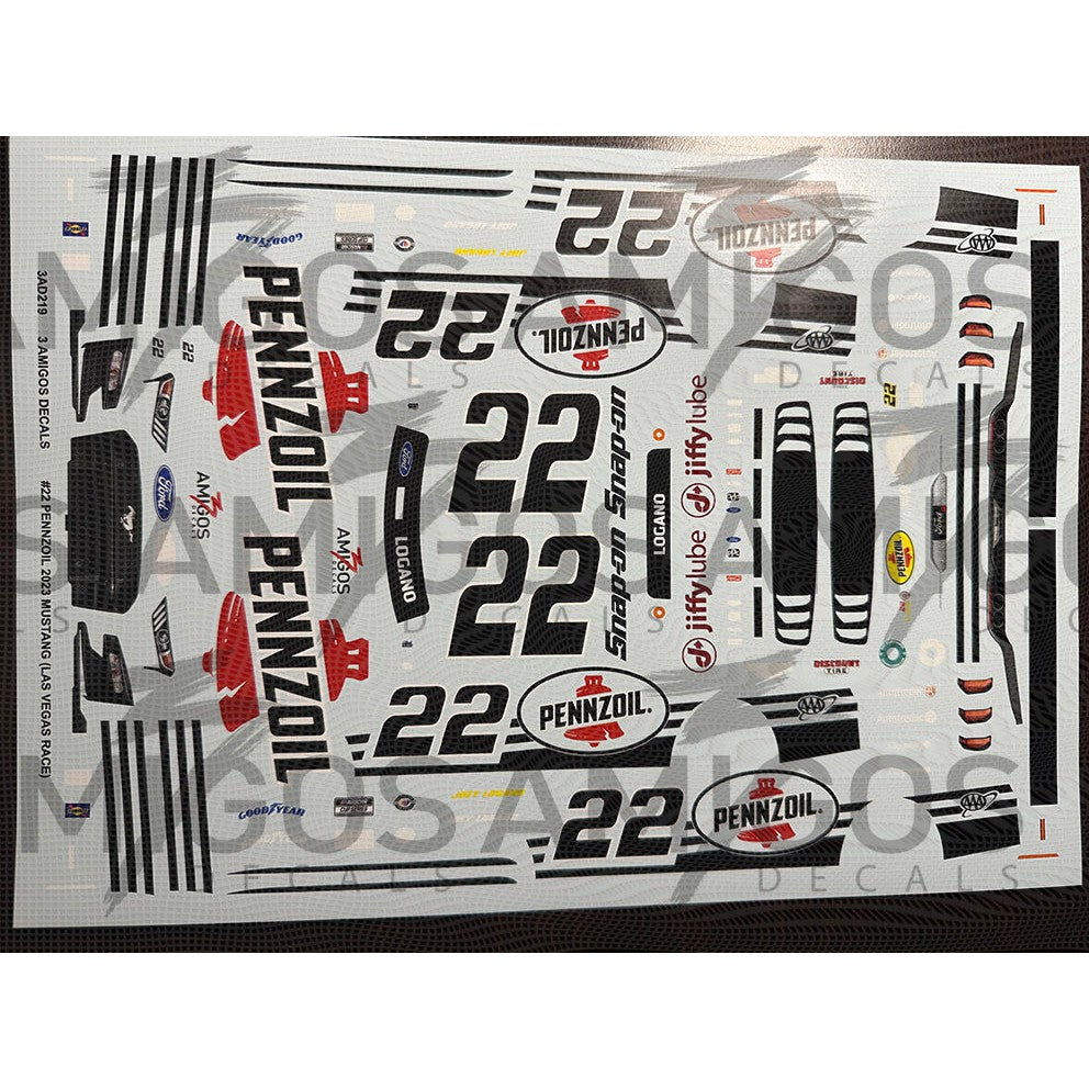 3 Amigos Decals #22 PENNZOIL 2023 MUSTANG (LAS VEGAS) 1:24 DECAL SET