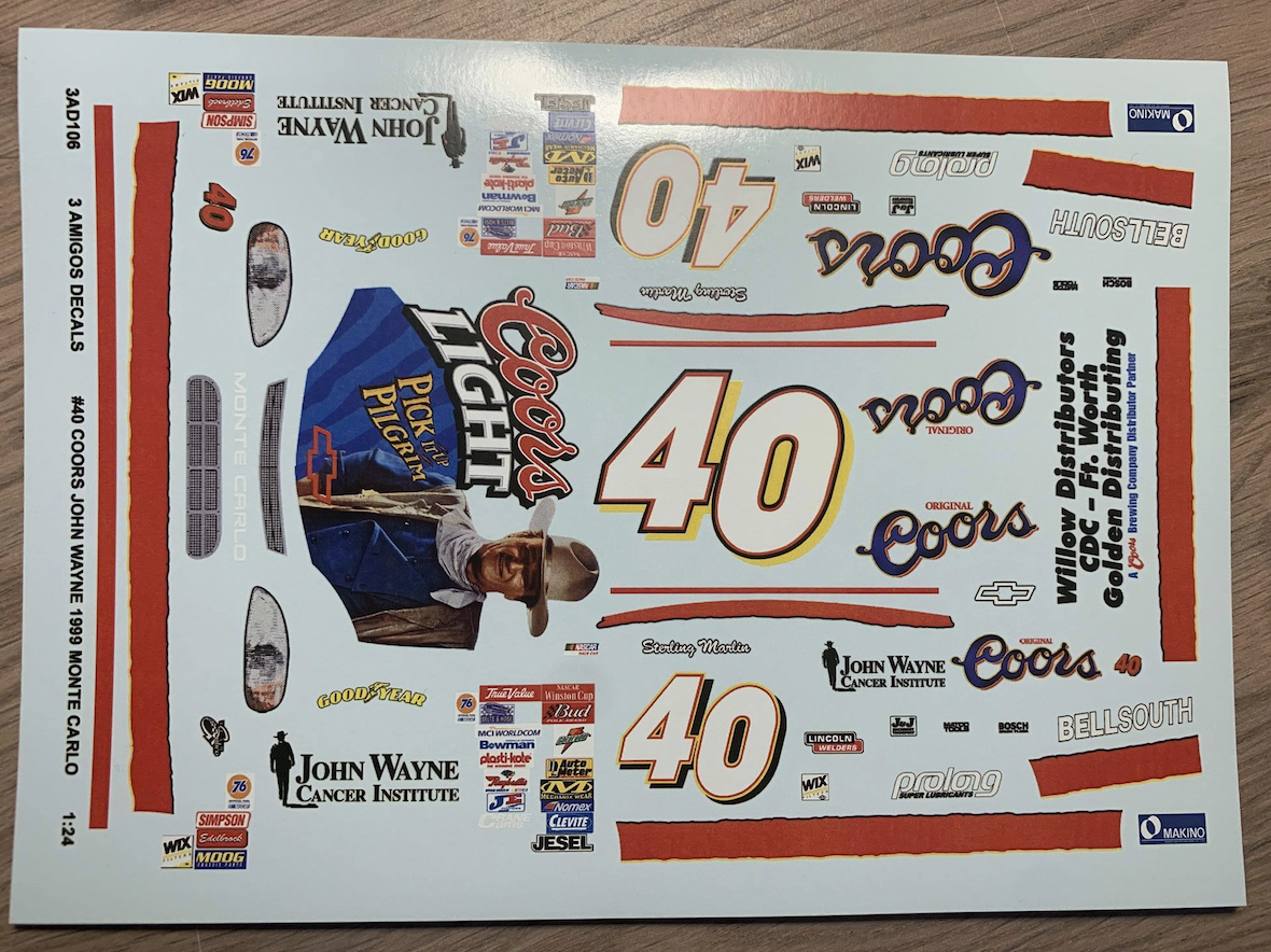 3 Amigos Decals #40 COORS/John Wayne Monte Carlo 1:24 - 2