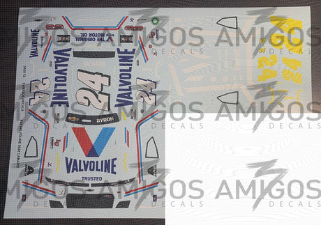 3 Amigos Decals #24 VALVOLINE 2022 CAMARO REGULAR YELLOW Decal Set - 2