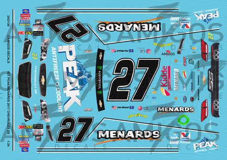 3 Amigos Decals #27 Peak Mendards 2017 Chevy SS 1:24 Decal Set - 1